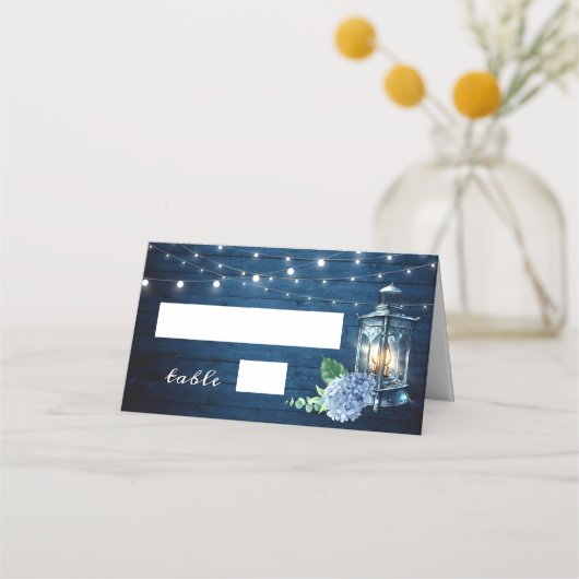 Blue Hydrangea Lantern Navy Wood Wedding Table (Voorkant)