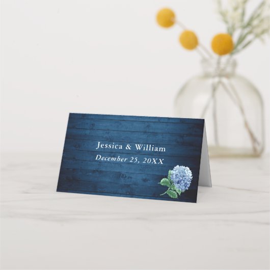 Blue Hydrangea Lantern Navy Wood Wedding Table (Achterkant)