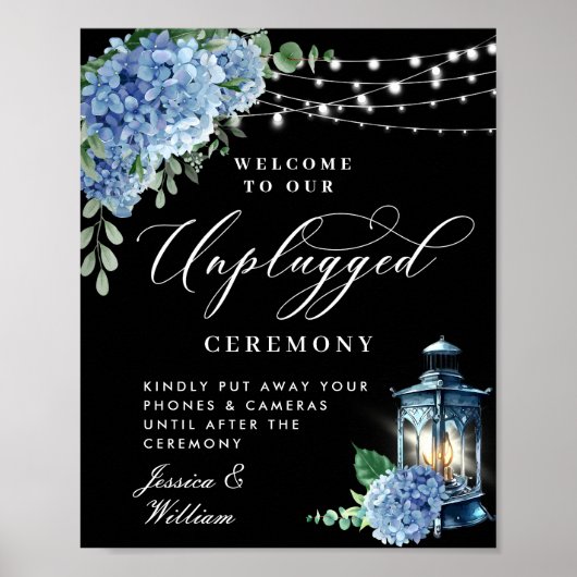 Blue Hydrangea Lantern Unplugged Wedding Ceremony Poster (Voorkant)