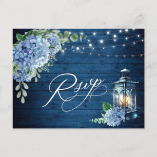 Blue Hydrangea Lantern Wood RSVP Meal Choice Briefkaart