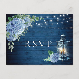 Blue Hydrangea Lantern Wood RSVP Meal Choice Briefkaart