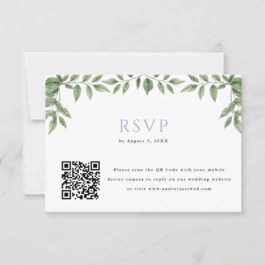 Blue Hydrangea Leaf QR Code Mariage Réponse (Devant)