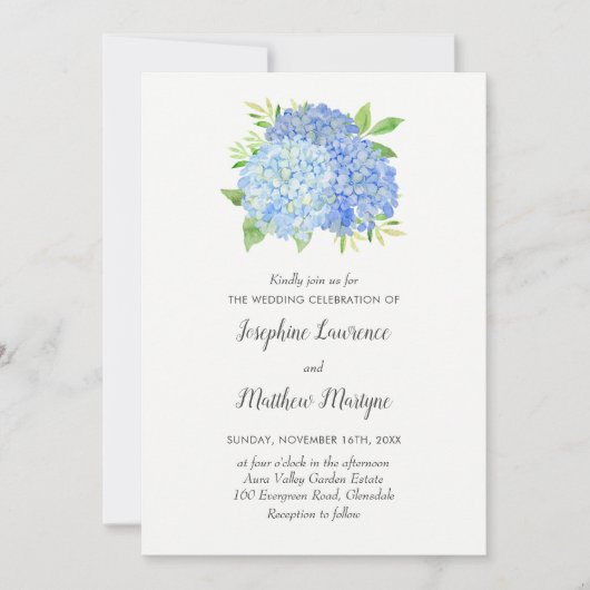 Blue Hydrangea Leaves Floral Waterverf Wedding Kaart (Voorkant)
