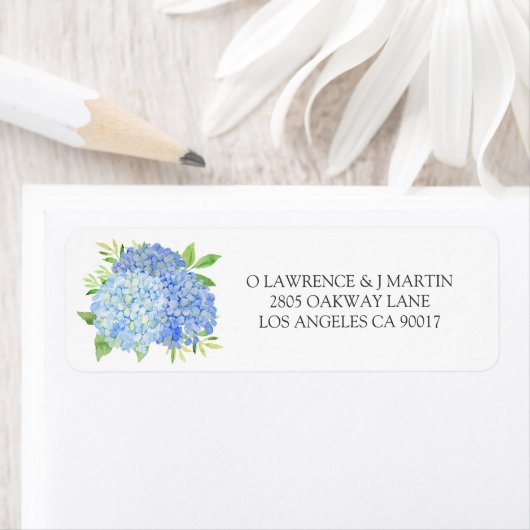 Blue Hydrangea Leaves Floral Wedding Etiket (Insitu)