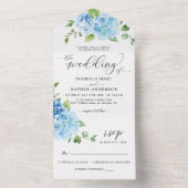 Blue Hydrangea Light Floral Botanical Wedding All In One Uitnodiging (Binnen)