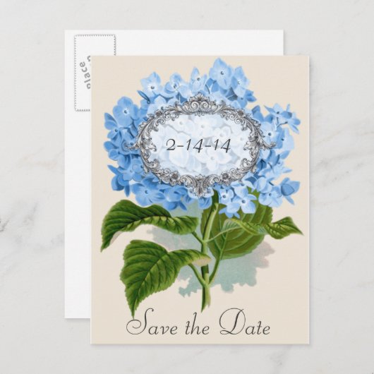  Blue Hydrangea Lijst Save the Date Kaart (Voorkant / Achterkant)