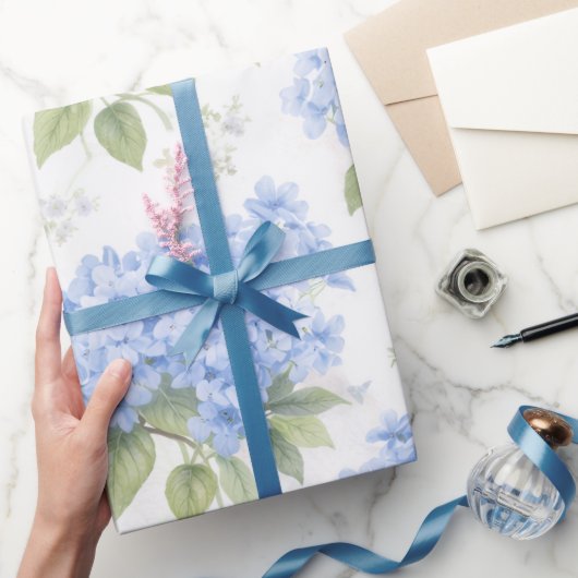 Blue Hydrangea Luxe Floral Wrapping Paper Cadeaupapier (Geschenken)