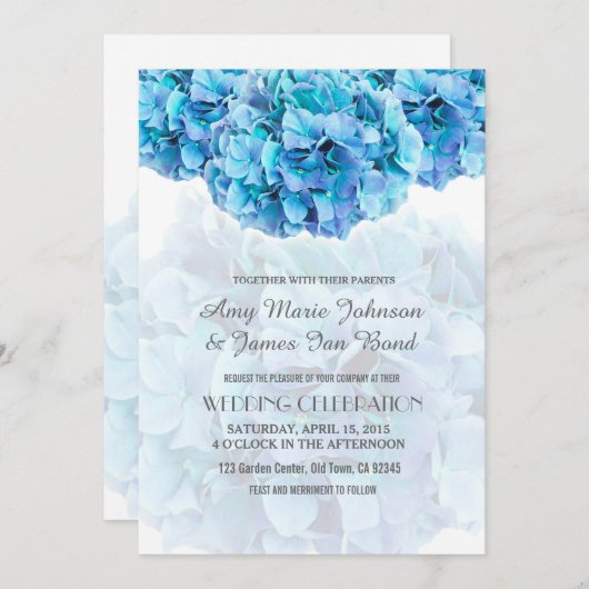 Blue hydrangea mariage invitations hydrangea3 (Devant / Derrière)