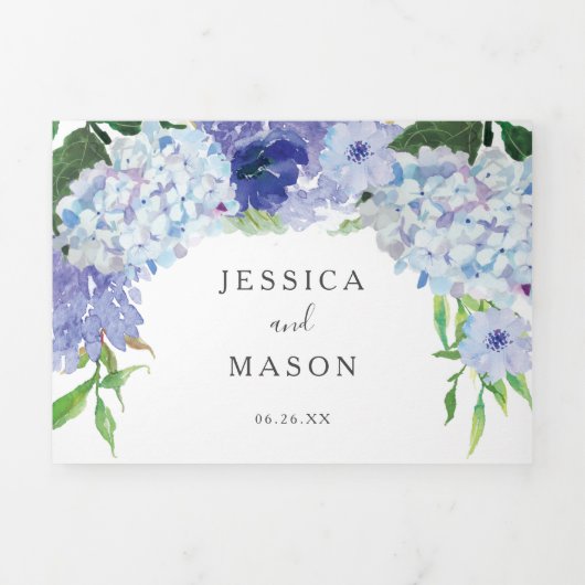 Blue Hydrangea Mariage Invitations Tri-Fold (Page de couverture)