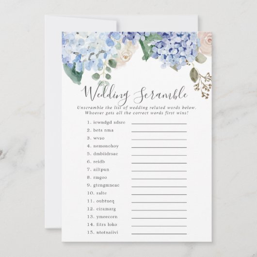 Blue Hydrangea Mariage Mot Début Jeu Carte (Devant)