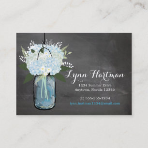 Blue Hydrangea Mason Jar Chalkboard Contactkaart Contactkaartje