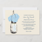 Blue Hydrangea Mason Jar Wedding Invitation Kaart (Voorkant)