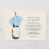 Blue Hydrangea Mason Jar Wedding Invitation Kaart (Voorkant / Achterkant)