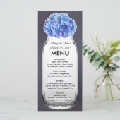 Blue hydrangea mason jarre mariage menu hydrangea7 (Debout devant)