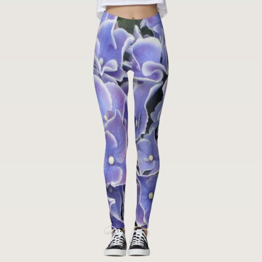 Blue Hydrangea met witte rand Leggen Leggings (Voorkant)