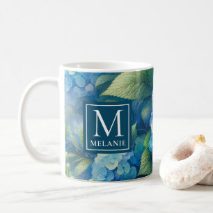 Blue Hydrangea Mok met aangepaste monogram