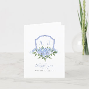 Blue Hydrangea Monogram Crest Gepersonaliseerd bru Bedankkaart
