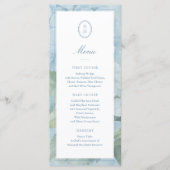 Blue Hydrangea Monogram Crest Wedding Flat Menu (Voorkant)
