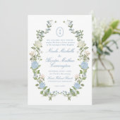 Blue Hydrangea Monogram Crest Wedding Invitation (Debout devant)