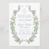 Blue Hydrangea Monogram Crest Wedding Invitation (Devant)