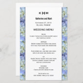 Blue Hydrangea Monogram Mariage Menu Modèle (Devant / Derrière)