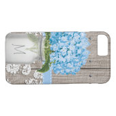 Blue Hydrangea Monogram Mason Jar Case-Mate iPhone Case (Achterkant (Horizontaal))