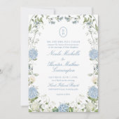 Blue Hydrangea Monogram Wedding Crest Invitation (Devant)