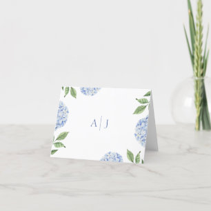 Blue Hydrangea Monogrammed Wedding Bedankkaart