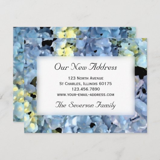 Blue Hydrangea New Address Faire-part (Devant / Derrière)