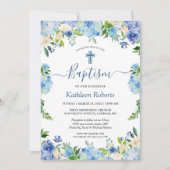 Blue Hydrangea Pastel Floral Baptism Christening Kaart (Voorkant)