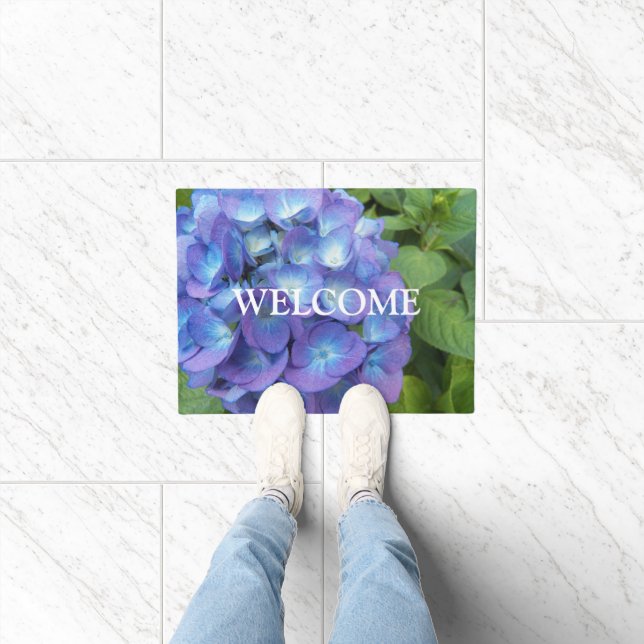 Blue Hydrangea Petals Floral Welcome Deurmat (Binnen)