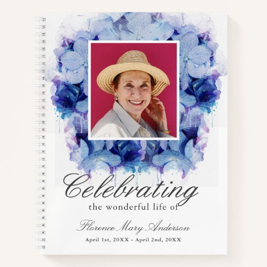 Blue Hydrangea Photo Memorial Funeral Livre d'or (Devant)