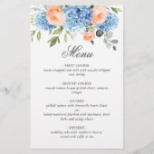 Blue Hydrangea Pink Blush Rose Menu Mariage (Devant)