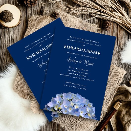 Blue Hydrangea Rehearsal Dinner Host Names Kaart