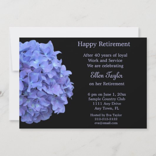 Blue Hydrangea Retirement Party Invitation Kaart (Voorkant)
