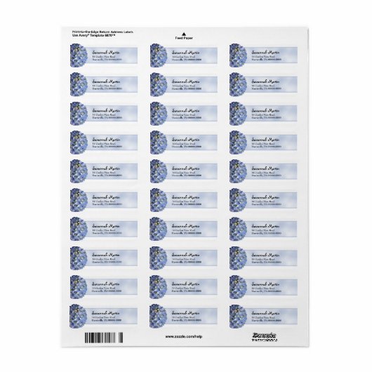 Blue Hydrangea Return Address Etiket (Full Sheet)