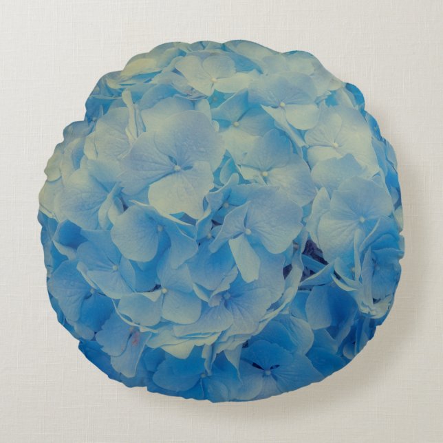 Blue Hydrangea Rond Kussen (Voorkant)