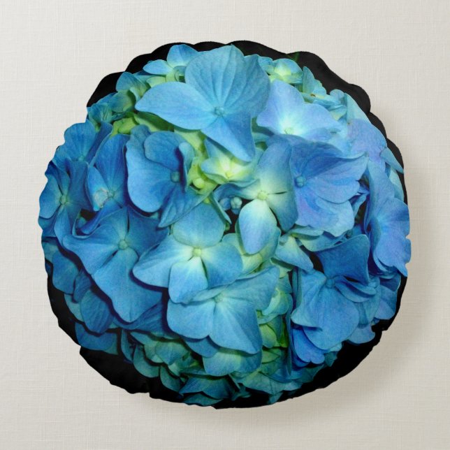 Blue Hydrangea Rond Kussen (Voorkant)