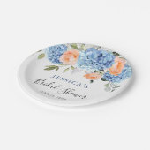 Blue Hydrangea Roze Blush Rozen Vrijgezellenfeest Papieren Bordje (Gekanteld)