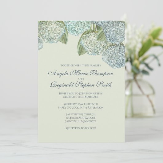 Blue Hydrangea/Sage Green Kaart (Staand voorkant)