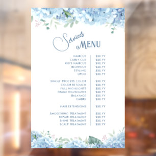 Blue Hydrangea Services Menu Raamsticker