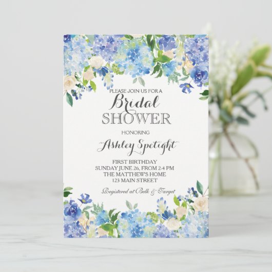 Blue hydrangea Shower Invitation (Debout devant)