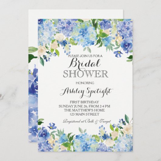 Blue hydrangea Shower Invitation (Devant / Derrière)