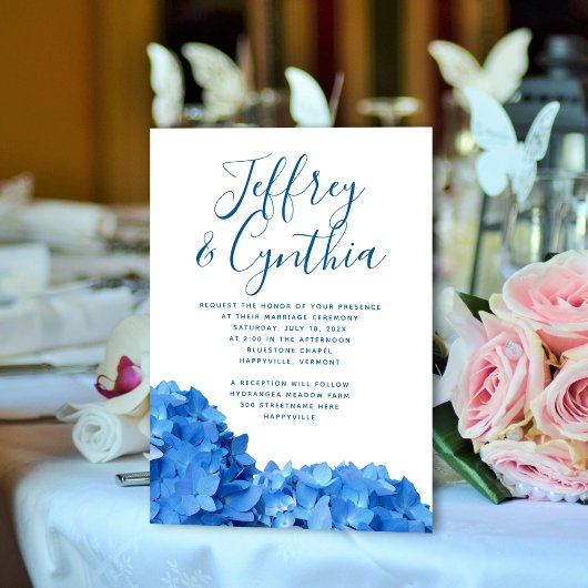 Blue Hydrangea Simple Faire-part de mariage Décont
