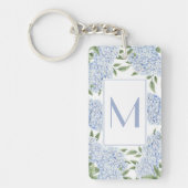 Blue Hydrangea Single Initial Monogram Custom Sleutelhanger (Voorkant)