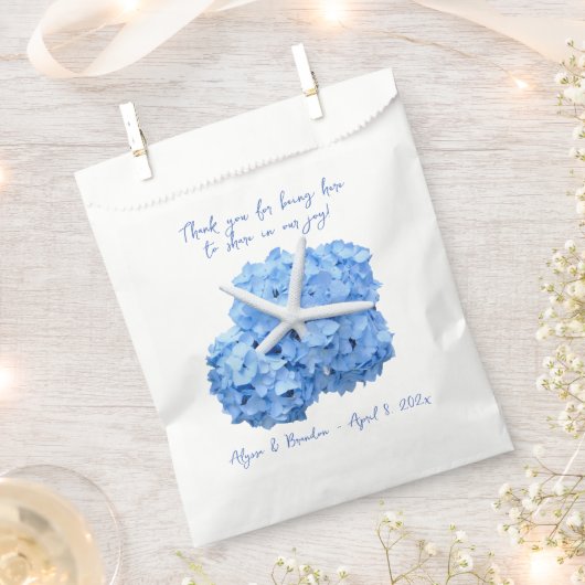 Blue Hydrangea Starfish Beach Wedding Favor Bags Bedankzakje (Geknipt)