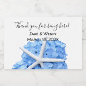 Blue Hydrangea Starfish Bedankt gasten Sparkling Wijnetiket (Enkel label)