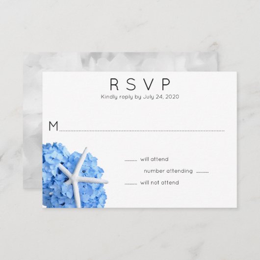 Blue Hydrangea Starfish Wedding Carte RSVP (Devant / Derrière)