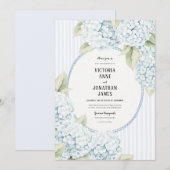 Blue Hydrangea Stripe Vintage Wedding Invitation (Devant / Derrière)
