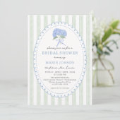 Blue Hydrangea Stripes Bridal Shower Invitation Kaart (Staand voorkant)